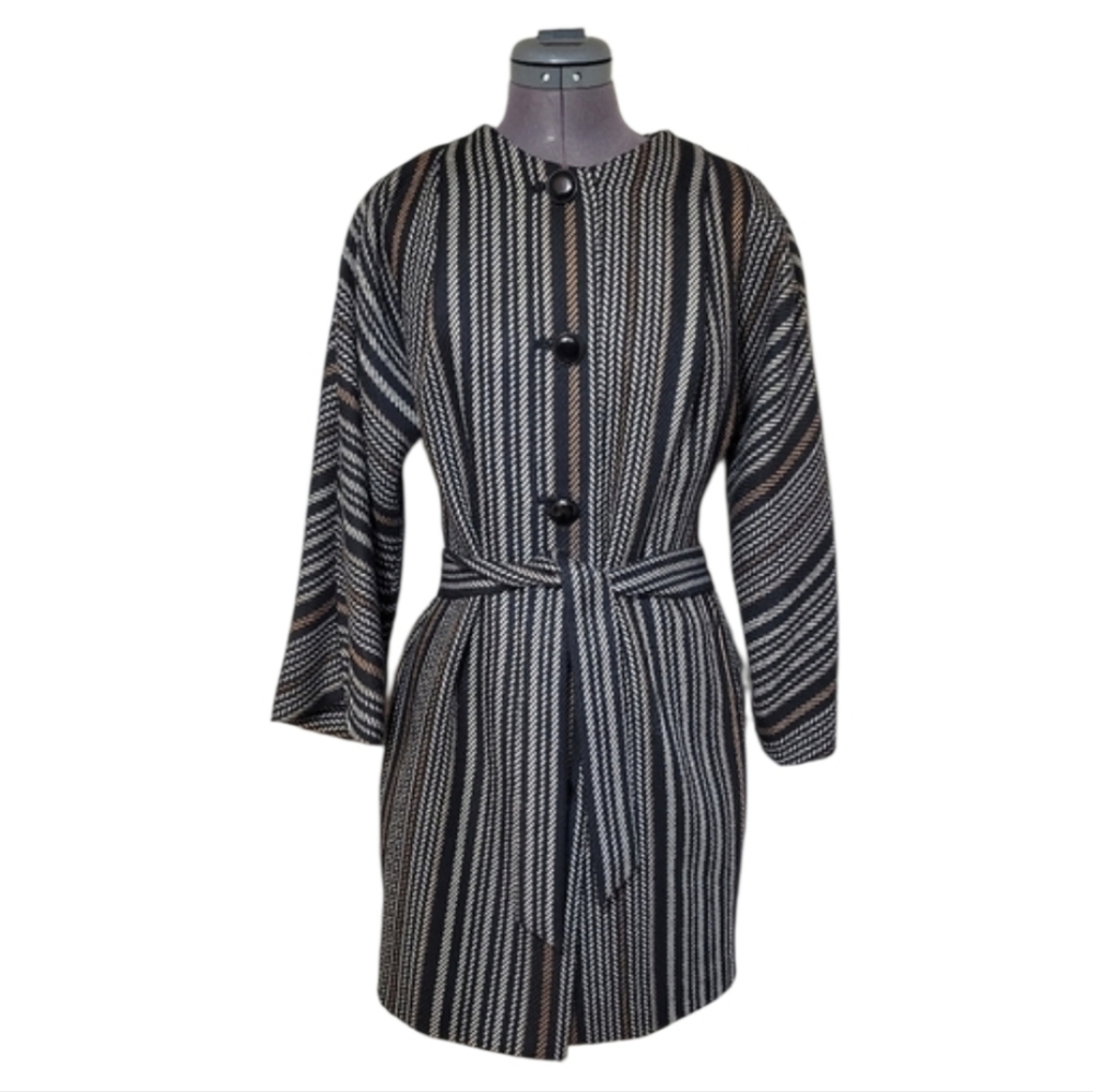 Anne Klein Black and White Striped Blazer/lLight Coat